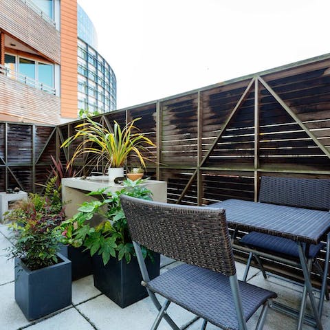 Take your morning coffee out to the private terrace, surrounded by plants