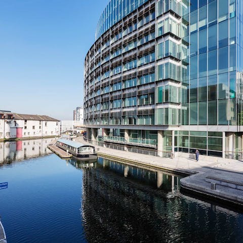 Take a canalside walk or hire a barge for the day – Paddington Basin is a seven-minute walk