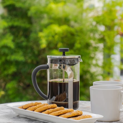 Enjoy an afternoon snack of coffee and biscuits in the garden