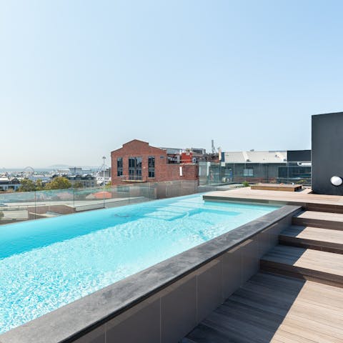 Soak up the glorious South African sunshine from the shared rooftop pool