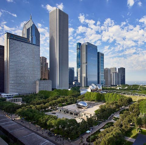 Walk four minutes to Millennium Park and visit the famous Bean sculpture