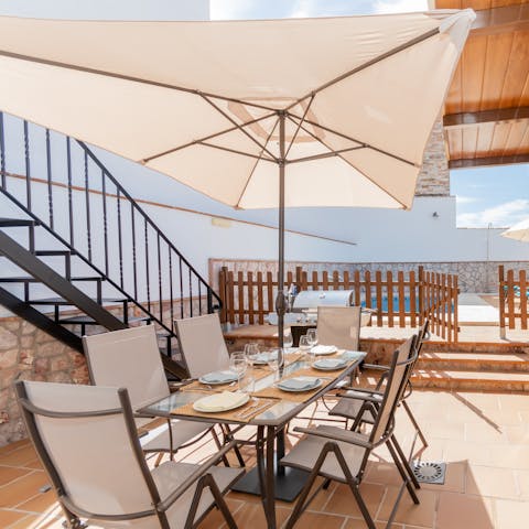 Share leisurely Mediterranean breakfasts under the shade of the parasol