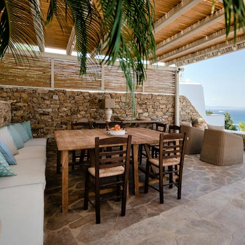 Look forward to savouring home-cooked Greek cuisine on the covered terrace