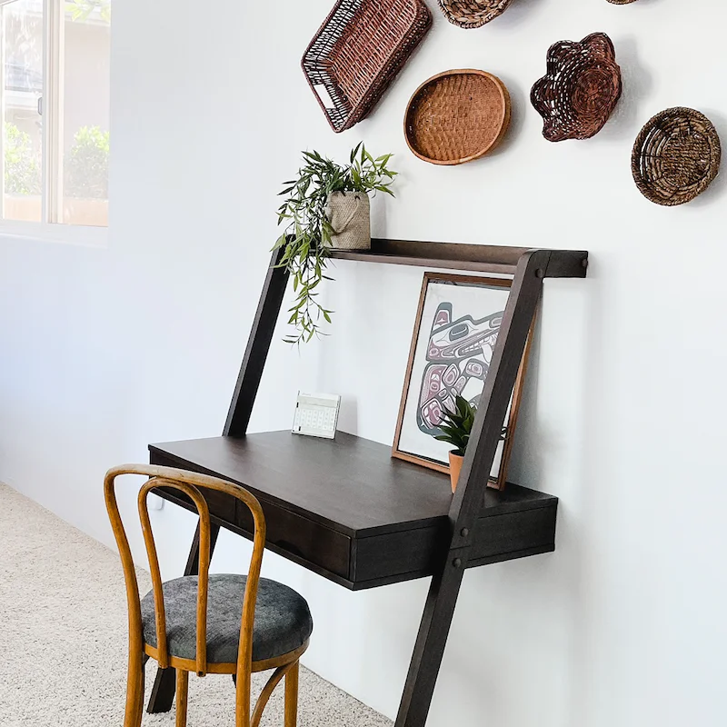 Hop on Zoom calls and check work emails at the boho-chic desk