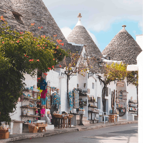 Make the trip to Alberobello, a UNESCO site famous for Trulli houses only fifteen minutes away 