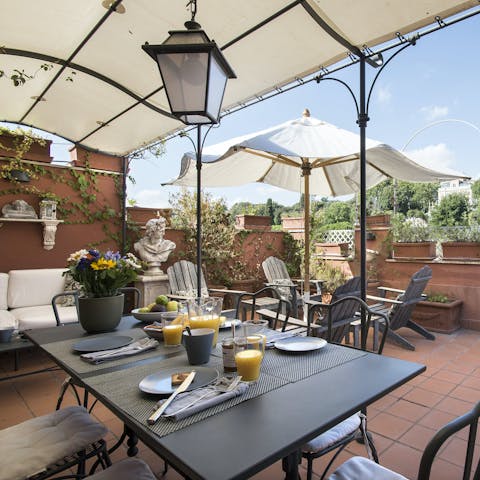 Spend your free time sipping an Aperol Spritz on the sunny terrace