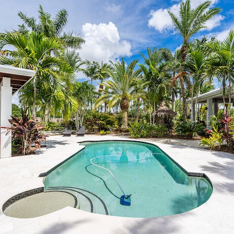 Luxuriate in the outdoor heated saltwater pool
