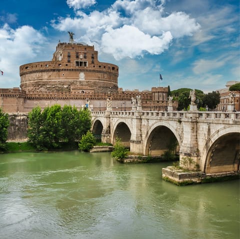 Admire the glorious Castel Sant'Angelo, only seven minutes from home on foot