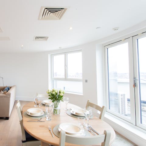 Tuck into home-cooked dinners in the light-filled dining area