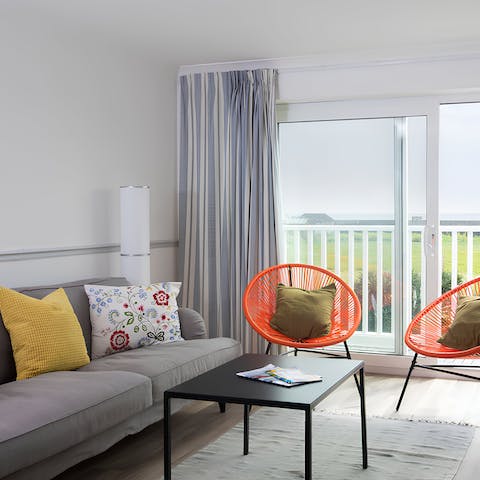 Enjoy glimpses of the sea as you relax with a hot cup of coffee