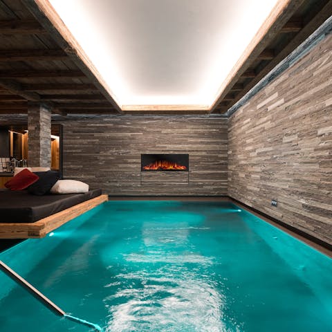 Relax by the indoor private pool  before taking  a dip
