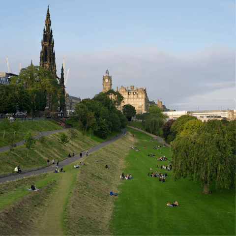 Explore Princes Street Gardens and the Edinburgh Castle, a fifteen minute walk away