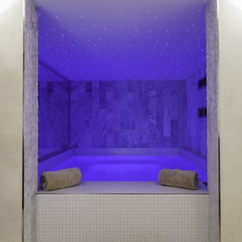 Sit back and relax in the hot tub in the spa area