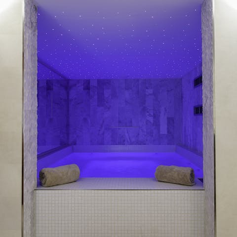 Sit back and relax in the hot tub in the spa area