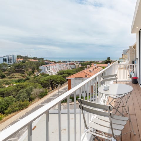 Enjoy the sea views from the balcony, complete with seating area