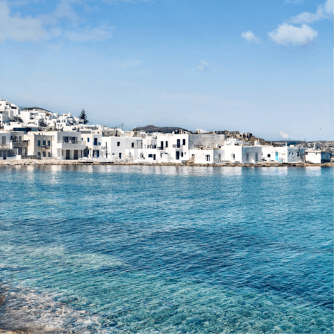 Explore the cosmopolitan and chic town of Naoussa, 10km away