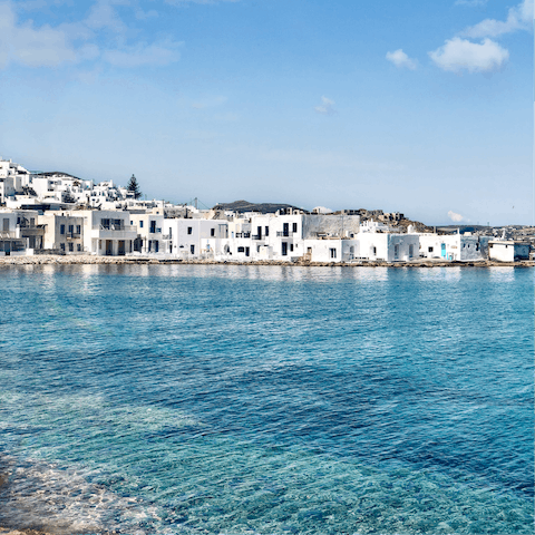 Explore the cosmopolitan and chic town of Naoussa, 10km away