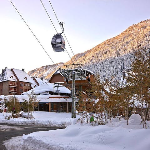 Jump on the gondola right outside the building