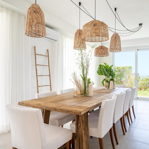 Dine together on fresh seafood and pasta