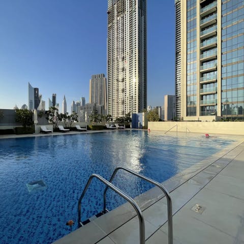 Cool off with a refreshing dip in the communal, outdoor pool