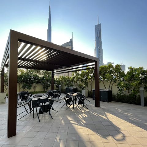 Barbecue to your heart's content in the outdoor, communal dining area while enjoying brilliant Burj Khalifa views