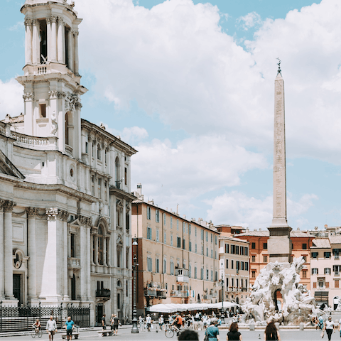 Marvel at the stunning Piazza Navona – this baroque masterpiece is packed with lively cafes and vibrant bars just 500m away 