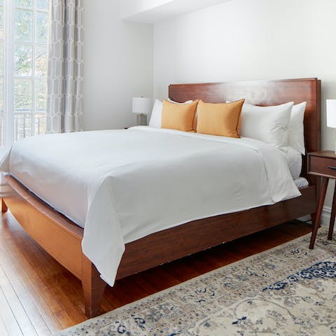 Wake up in the bright and open bed space, feeling rested and raring to go