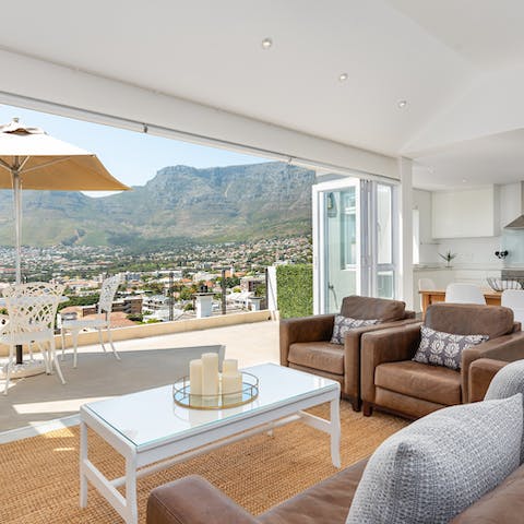 Enjoy views of Table Mountain from your elegant living area