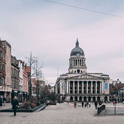 Peruse the shops, bars and restaurants in Nottingham City Centre, just a seven-minute drive away