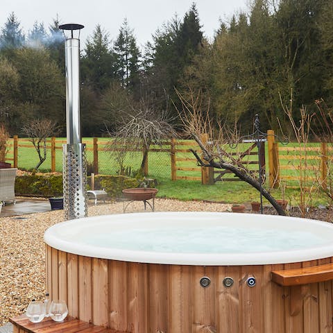 Stargaze from the steaming wood-fired hot tub