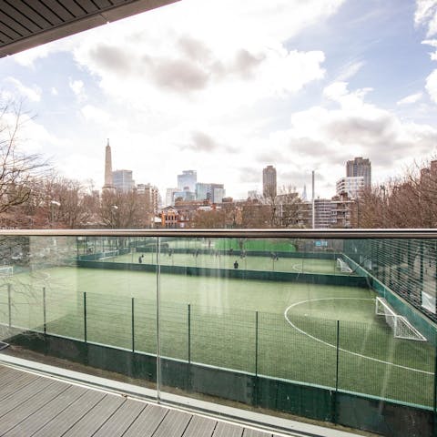 Admire the view of the London skyline from the balcony