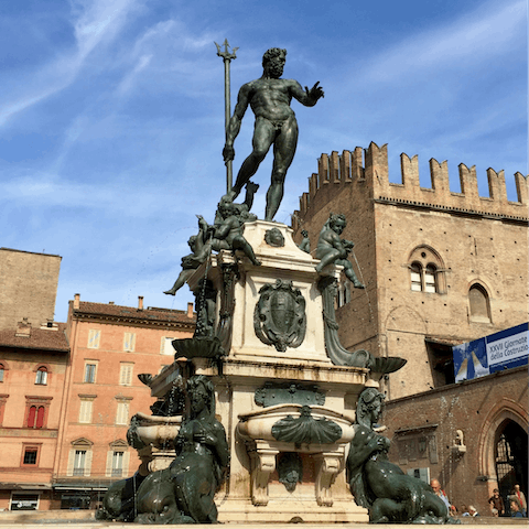 Stroll nine minutes to the Fontana del Nettuno in the heart of Bologna's city centre