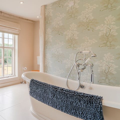Have a long soak in the freestanding bath after a fun-packed day