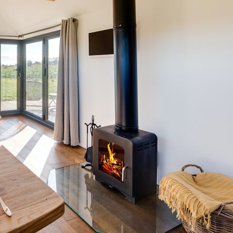 Warm up your evenings with the wood burning stove
