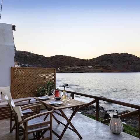 Dine on the private terrace as the sparkling sea stretches out before you