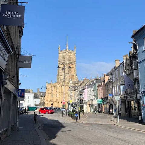 Sample the independent boutiques in the heart of Cirencester, a seven-minute walk away