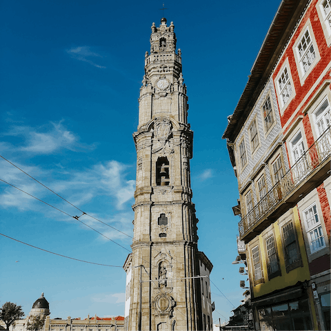 Visit the famous Clérigos Tower, an eight minute walk away