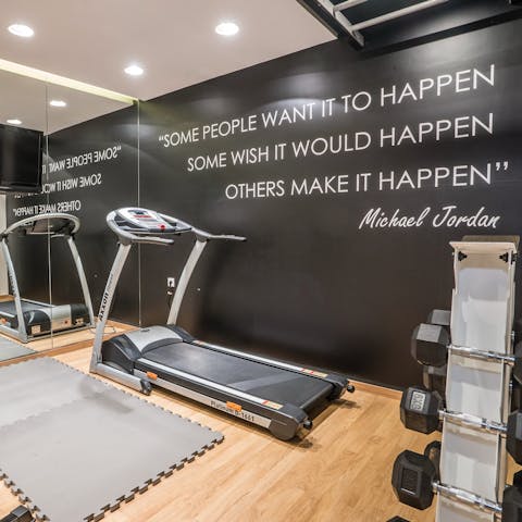 Stay on top of your fitness routine with a workout in the private gym