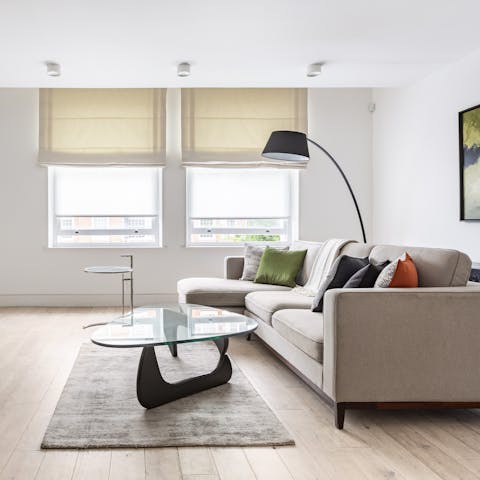 Relax in the light-filled living room at the end of a busy day