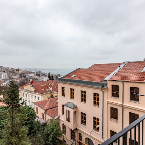 Take a seat out on the balcony and gaze out towards the Bosporus