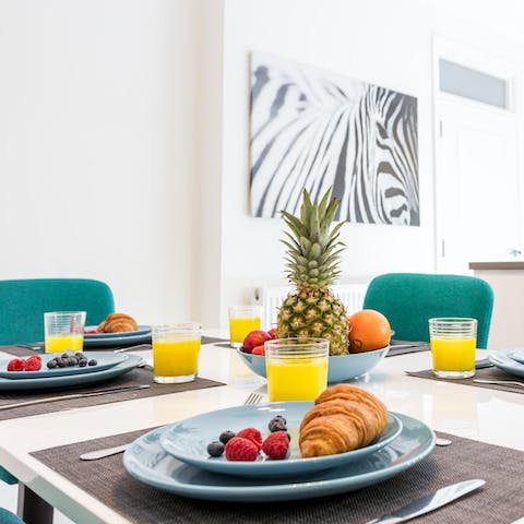 Serve breakfast in the cheerful dining area before you head out exploring