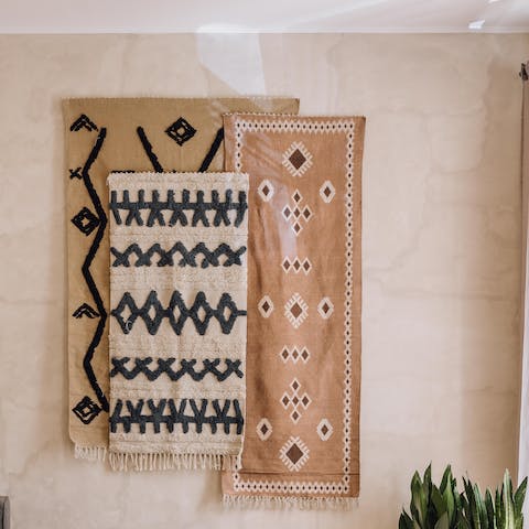 Admire the handmade wall art hanging in your lounge