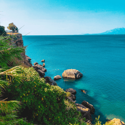 Spend days in the azure blue waters of the Mediterranean, Mermerli Plajı beach is a twenty-minute walk