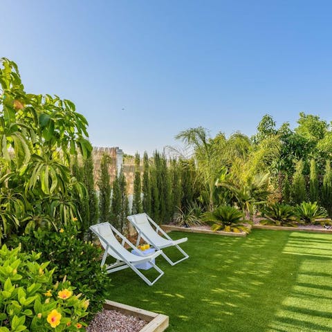 Stretch out on the loungers in your luscious green garden