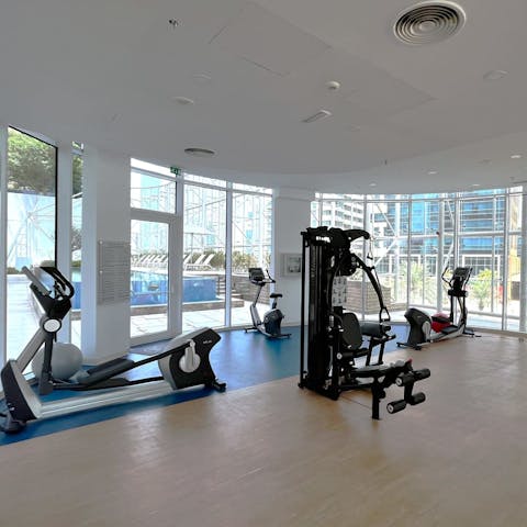 Keep on top of your fitness routine at the on-site gym