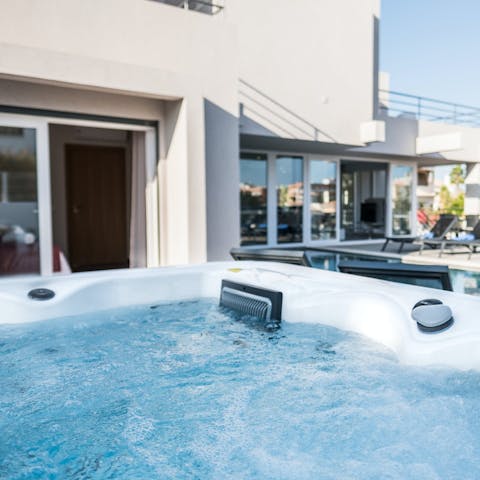 Soak weary muscles in the bubbling hot tub