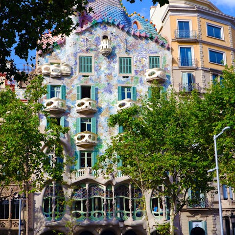 Visit Gaudí's beautiful Casa Batlló, an eight-minute walk away