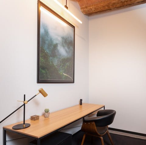 Get down to work at the sleek desk area