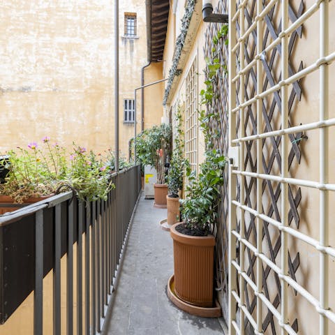 Sip your morning coffee on the balcony – it looks out over a quiet internal courtyard