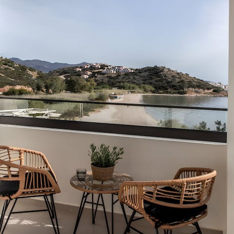 Enjoy views of Mirabello Bay while you sip on your morning coffee